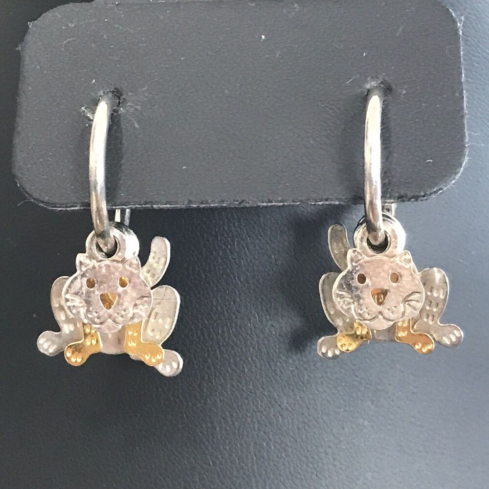 Cat Earrings Dangle Drop Marked NP